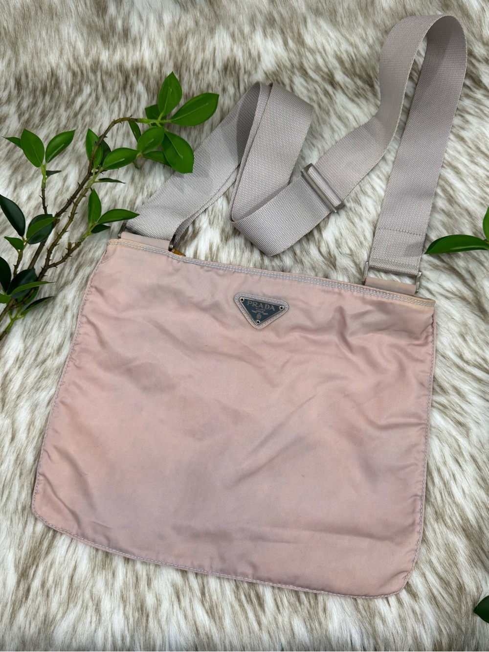 Prada Blush Pink Tessuto Nylon Crossbody Bag with Wide Strap